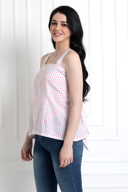 Spaghetti Style Polka-Dot Side Ruffle Top