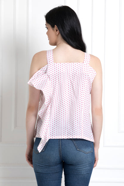Spaghetti Style Polka-Dot Side Ruffle Top