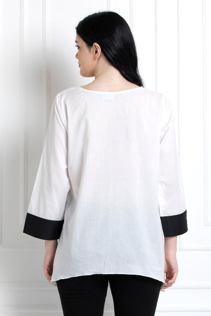 Monochrome Full Sleeves Cuff Sleeves Top with Pintucks
