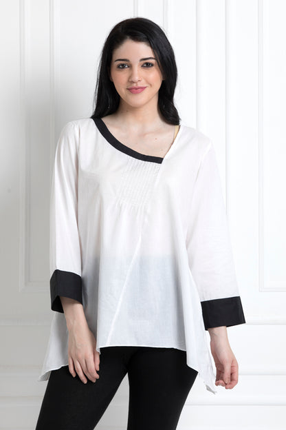 Monochrome Full Sleeves Cuff Sleeves Top with Pintucks