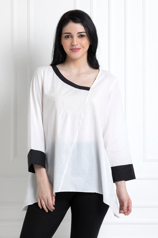 Monochrome Full Sleeves Cuff Sleeves Top with Pintucks