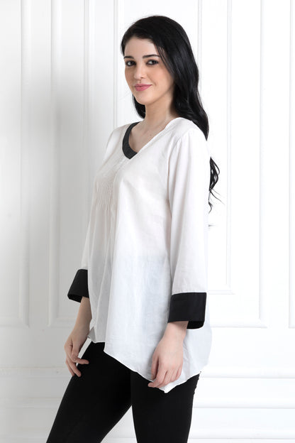 Monochrome Full Sleeves Cuff Sleeves Top with Pintucks