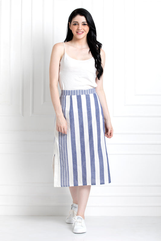 Mid length Stripped, Skirt in Organic Cotton