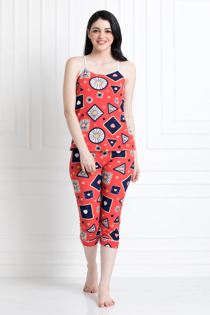 Spaghetti Top & Pajamas In Ditsy Print