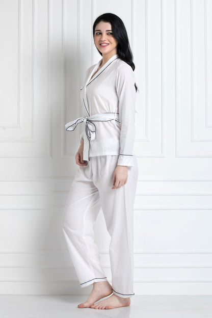 Full Sleeves Wrap Top With Belt & Pyjamas