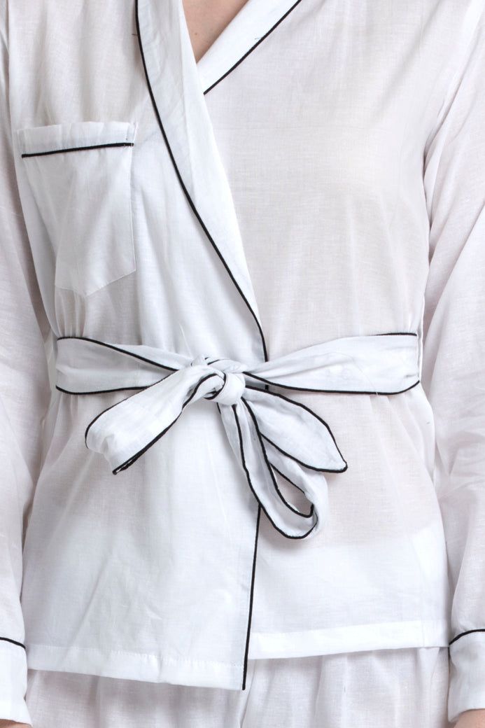 Full Sleeves Wrap Top With Belt & Pyjamas