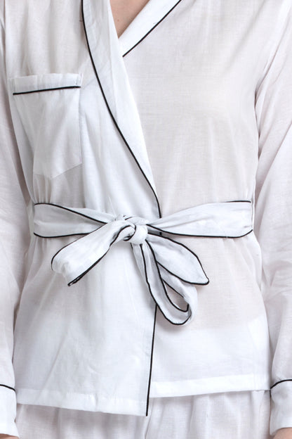 Full Sleeves Wrap Top With Belt & Pyjamas
