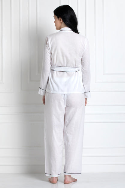 Full Sleeves Wrap Top With Belt & Pyjamas