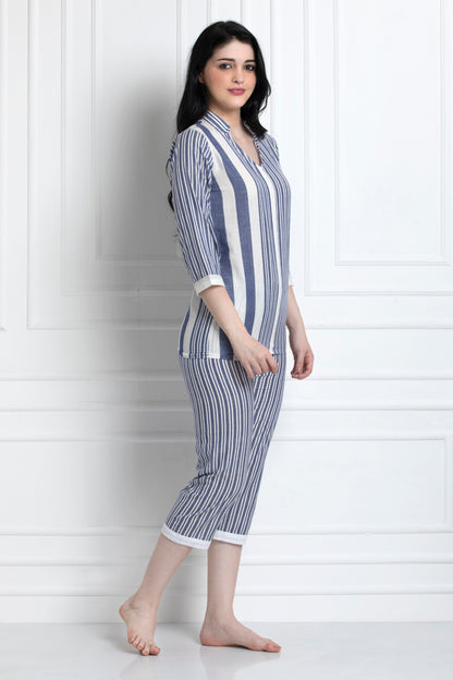 Stand Collar, V-Neck Shirt With Pyjamas. Made in Sustainable Cotton
