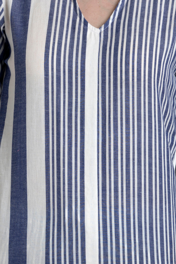 Stand Collar, V-Neck Shirt With Pyjamas. Made in Sustainable Cotton