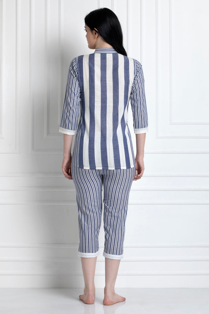 Stand Collar, V-Neck Shirt With Pyjamas. Made in Sustainable Cotton