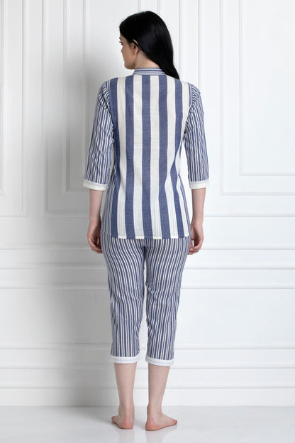 Stand Collar, V-Neck Shirt With Pyjamas. Made in Sustainable Cotton