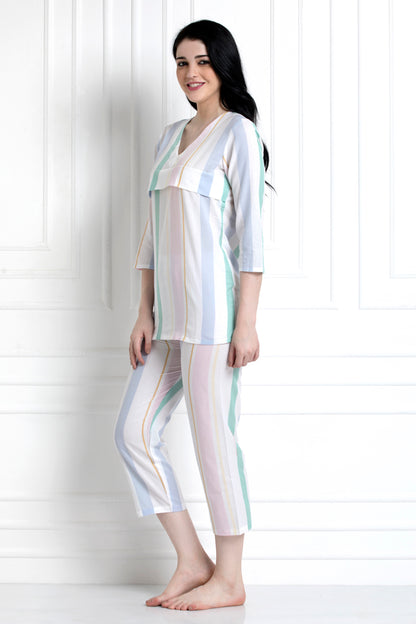 V-Neck, Striped Top With Pyjamas. For That Super Cool Feel