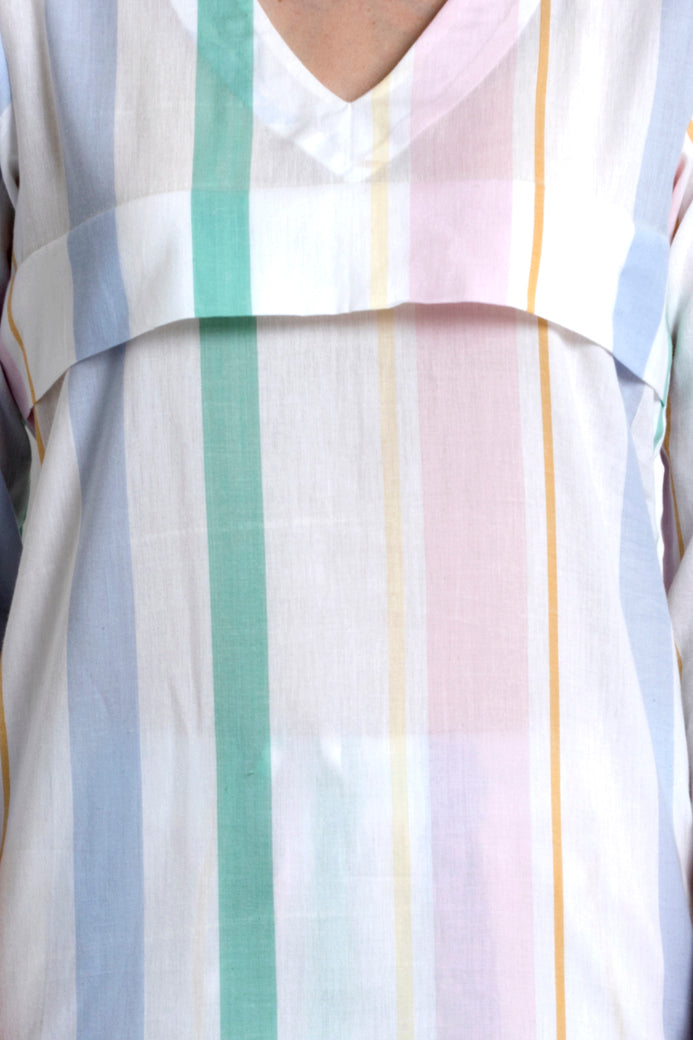 V-Neck, Striped Top With Pyjamas. For That Super Cool Feel