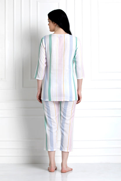 V-Neck, Striped Top With Pyjamas. For That Super Cool Feel