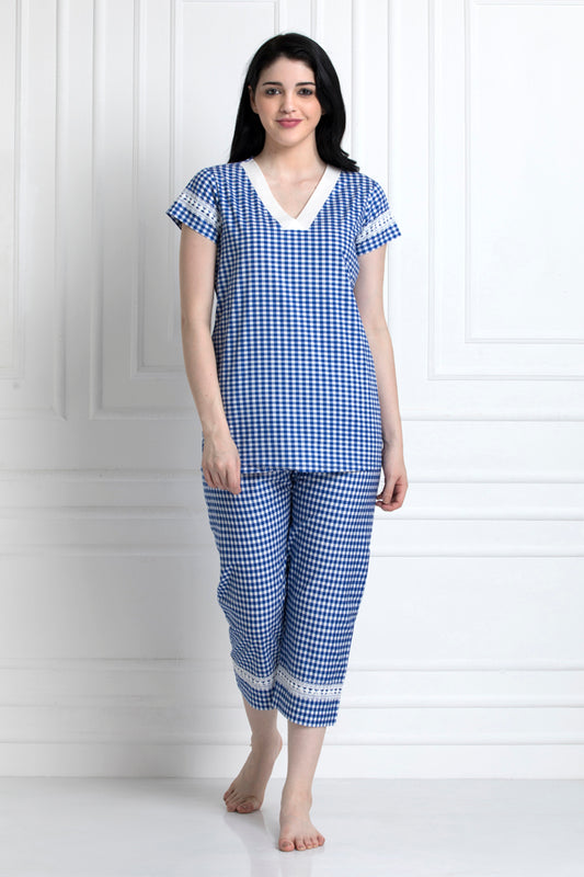 Check Top & Pyjamas With Lace Trim. Super Stylish Yet Relaxed
