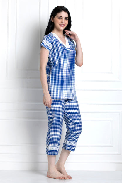 Check Top & Pyjamas With Lace Trim. Super Stylish Yet Relaxed