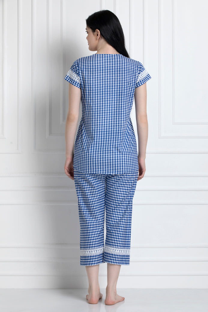 Check Top & Pyjamas With Lace Trim. Super Stylish Yet Relaxed
