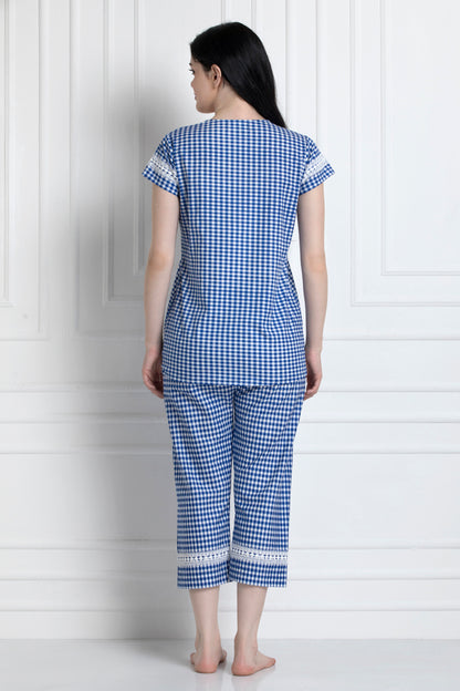 Check Top & Pyjamas With Lace Trim. Super Stylish Yet Relaxed