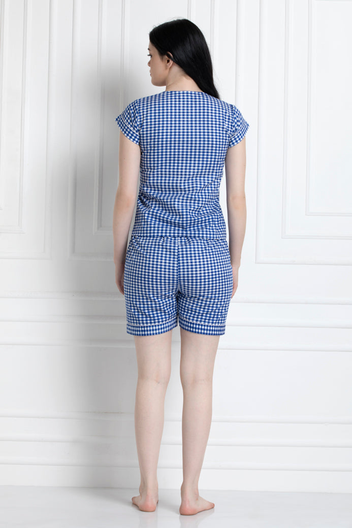 Check Top With Lace Trim Panel In The Front & Check Shorts