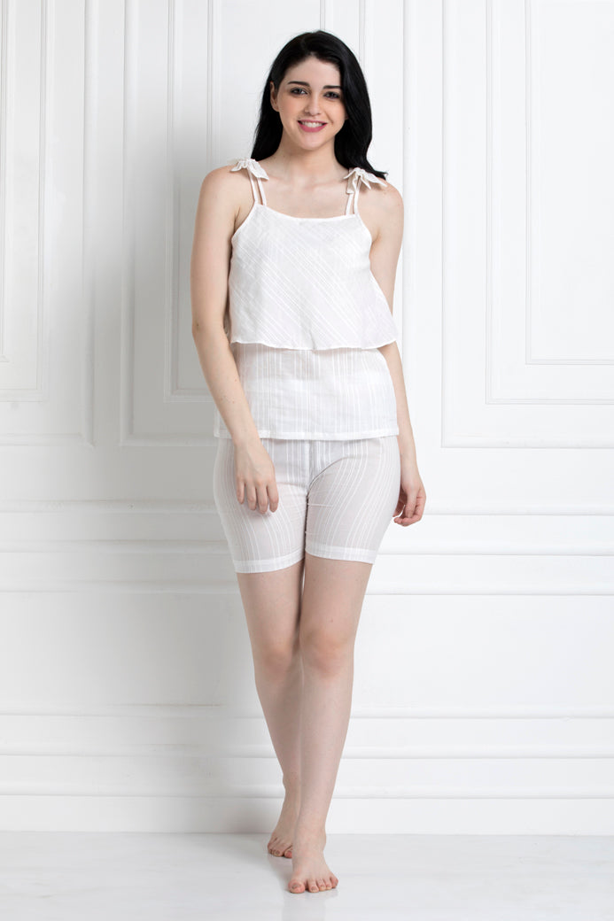 Tier Top With Shorts In Soft Cotton Textured Fabric
