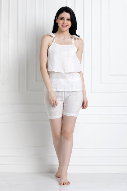 Tier Top With Shorts In Soft Cotton Textured Fabric
