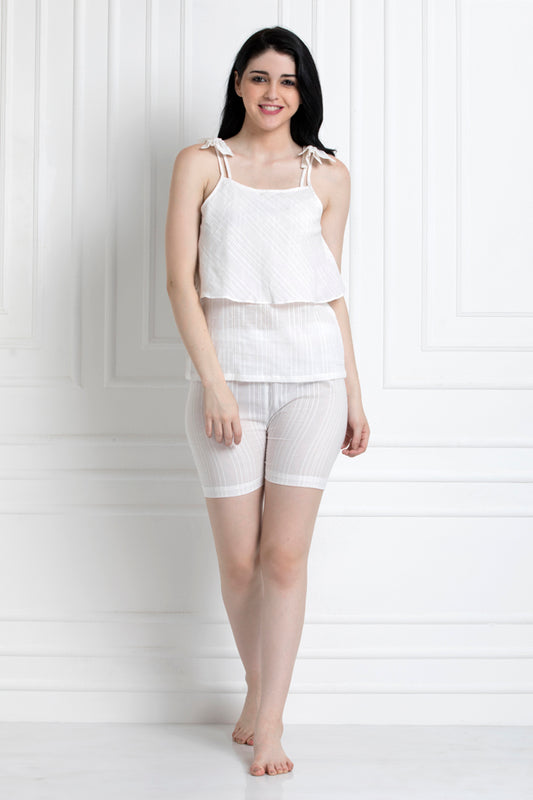 Tier Top With Shorts In Soft Cotton Textured Fabric