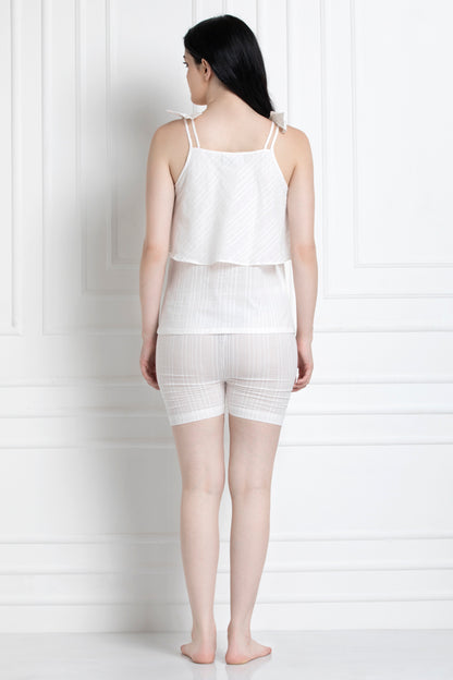 Tier Top With Shorts In Soft Cotton Textured Fabric