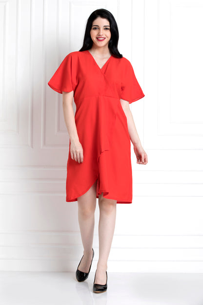 V-Neck , Elbow Sleeve Dress