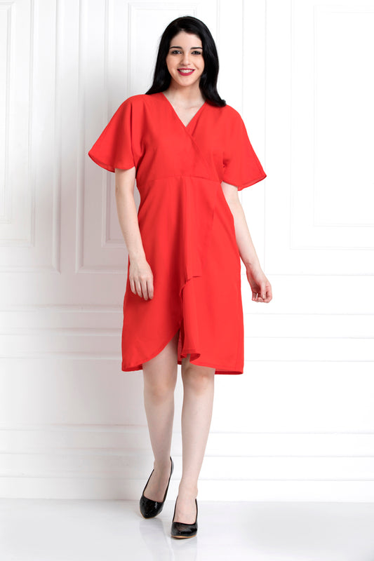 V-Neck , Elbow Sleeve Dress