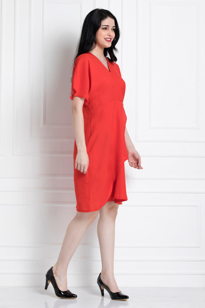 V-Neck , Elbow Sleeve Dress