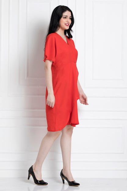 V-Neck , Elbow Sleeve Dress