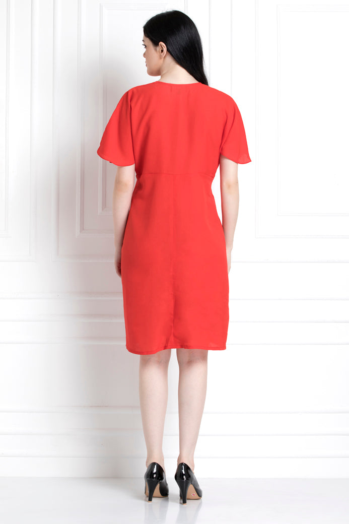 V-Neck , Elbow Sleeve Dress