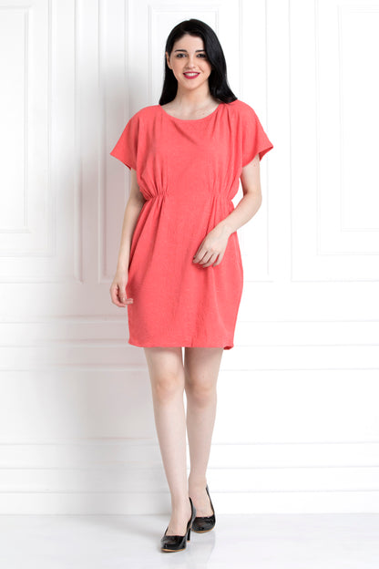 Round Neck Cinched Waist Dress For That Casual Day Out