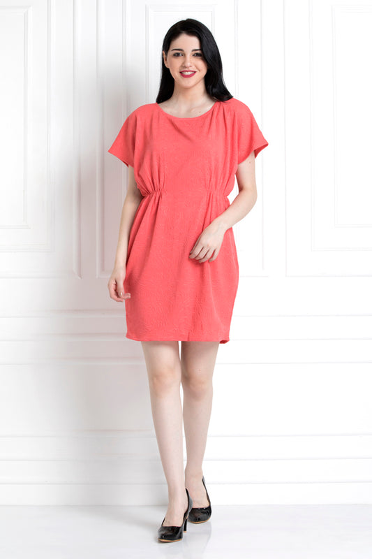 Round Neck Cinched Waist Dress For That Casual Day Out