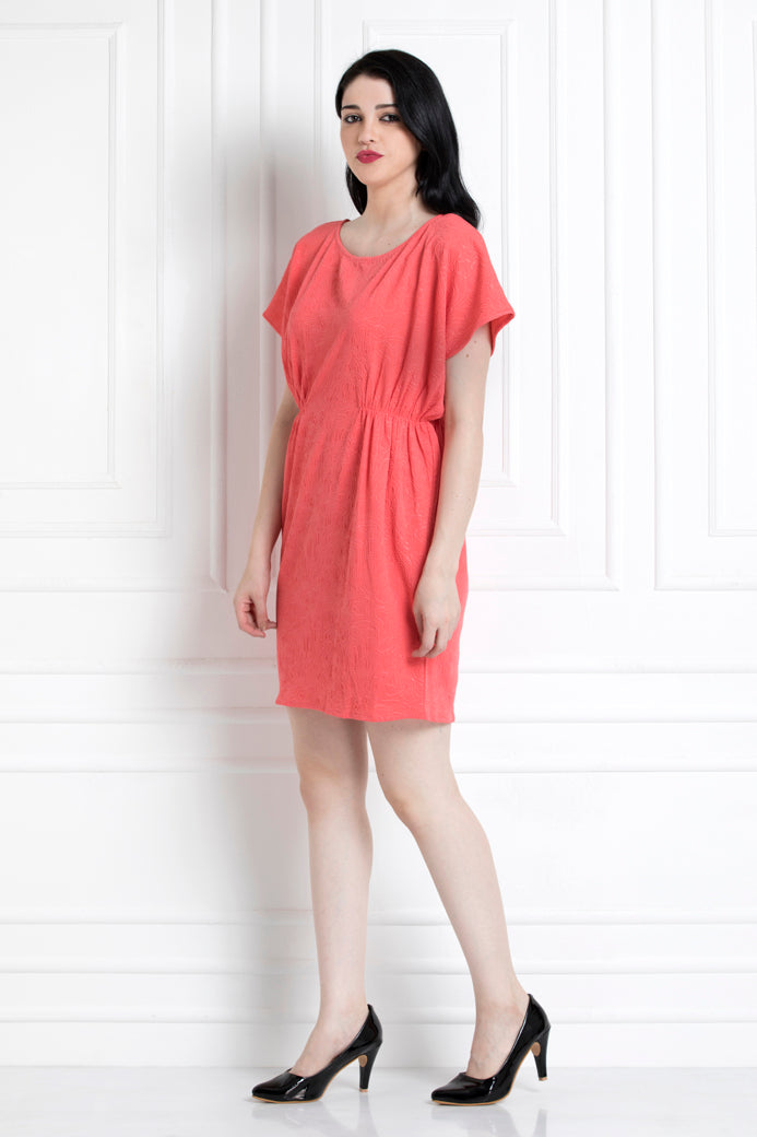 Round Neck Cinched Waist Dress For That Casual Day Out