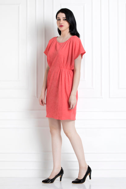 Round Neck Cinched Waist Dress For That Casual Day Out