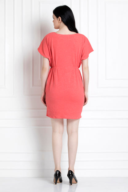 Round Neck Cinched Waist Dress For That Casual Day Out