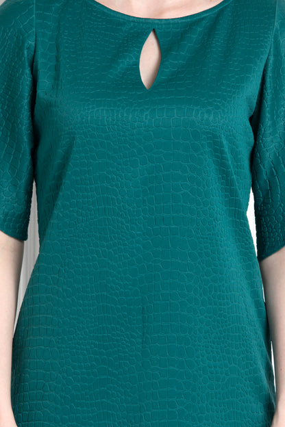 Emerald Green Petal Sleeves Dress With Key Hole Neck