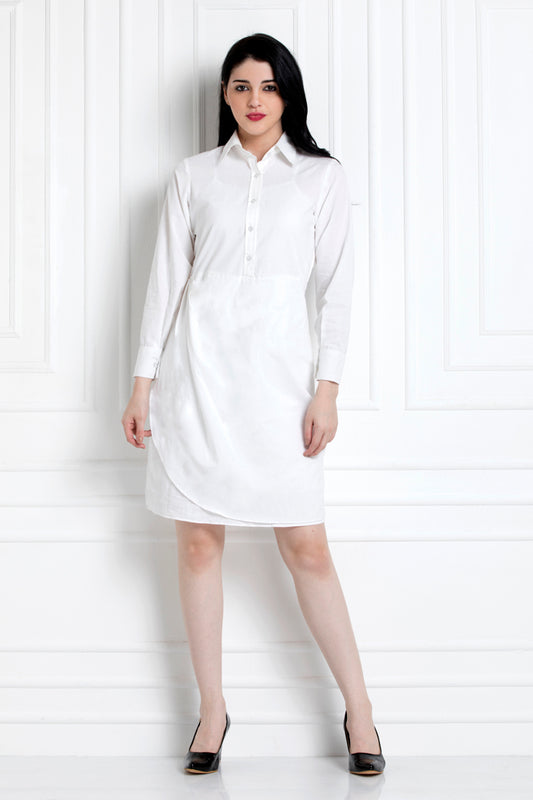 Collared Shirt Dress With Below The Waist Ruching