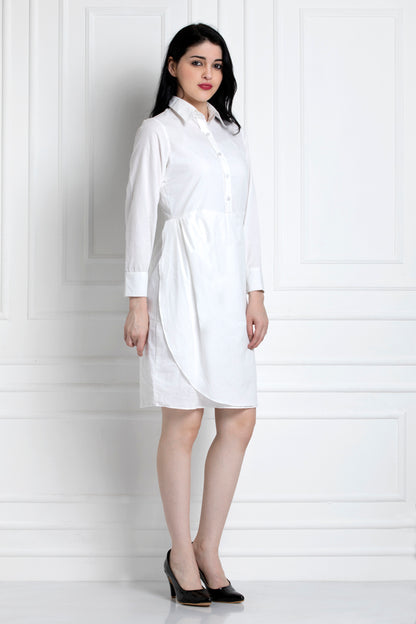 Collared Shirt Dress With Below The Waist Ruching