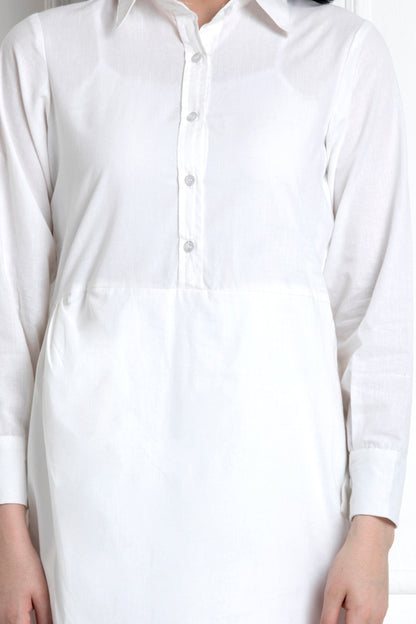Collared Shirt Dress With Below The Waist Ruching
