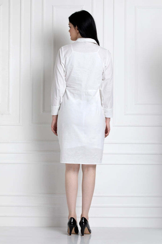 Collared Shirt Dress With Below The Waist Ruching