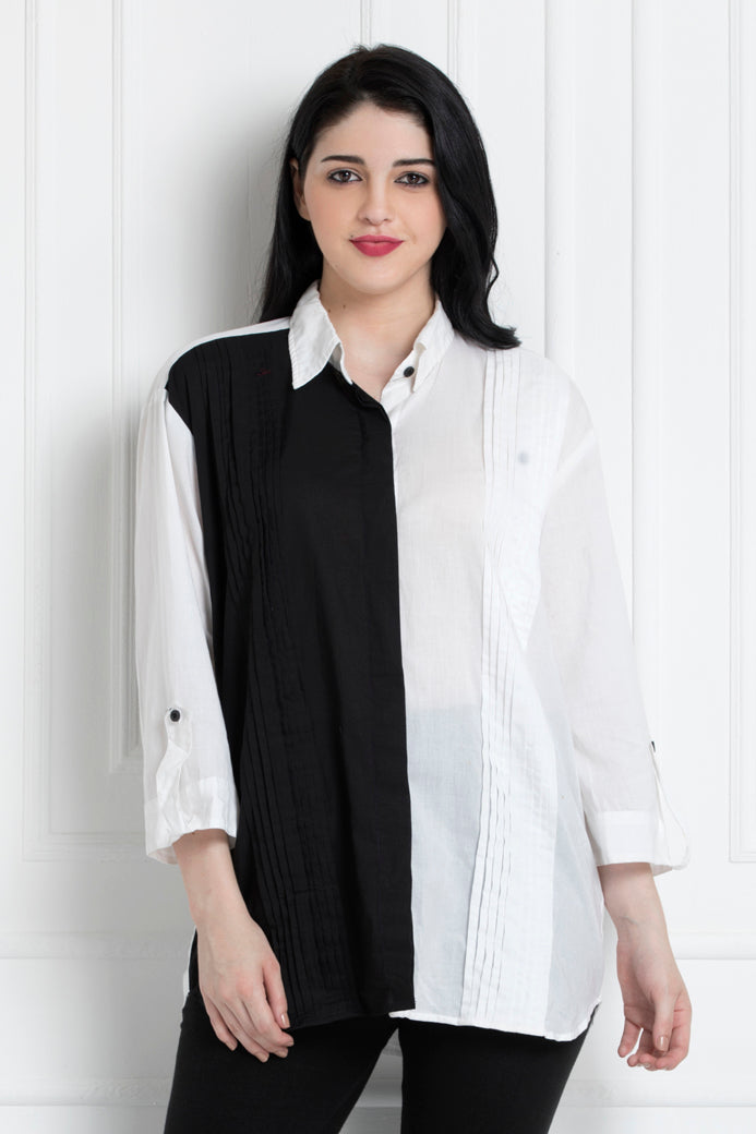 Black & White- Dual Tone Collared Shirt