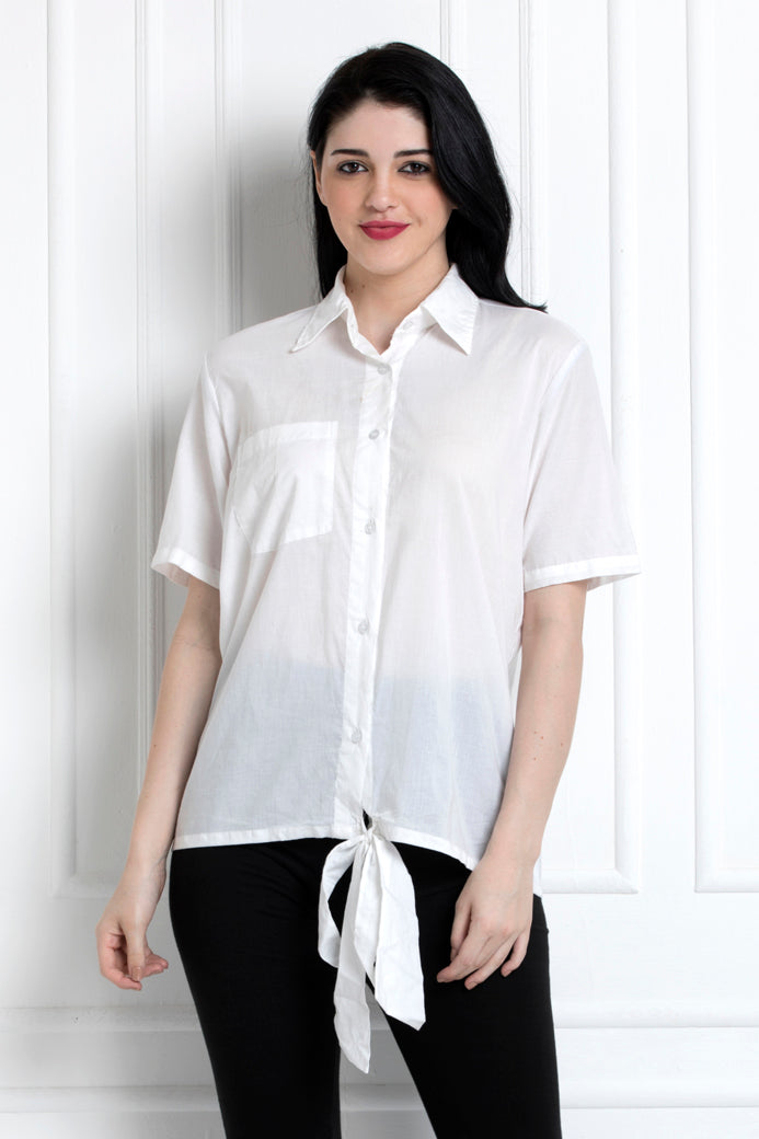 Collared Buttoned Down Shirt With Front Knot