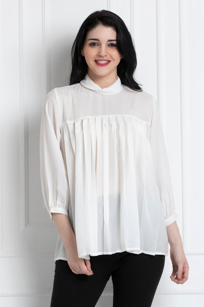 Stand Collar Front Gathered Top