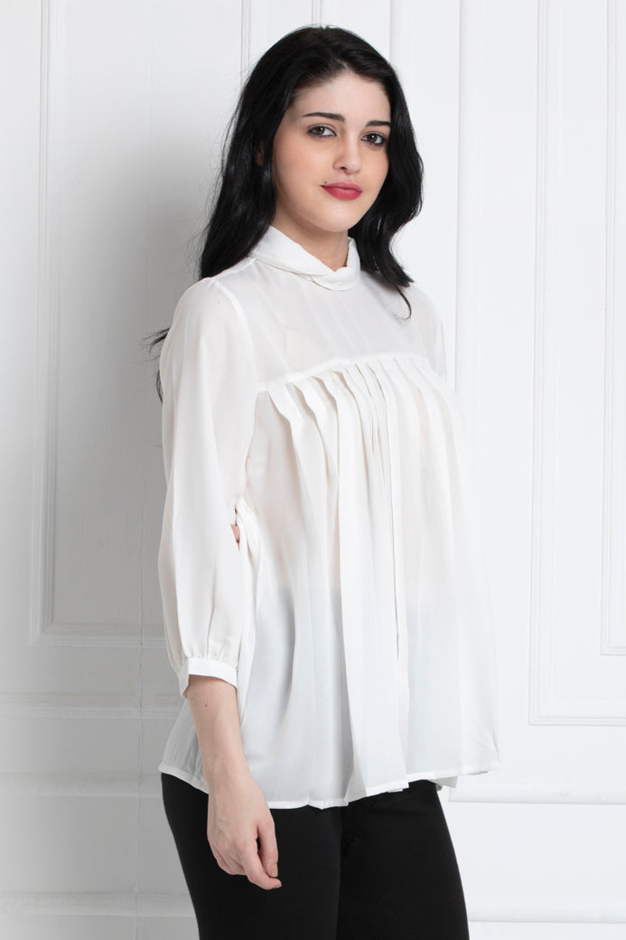 Stand Collar Front Gathered Top