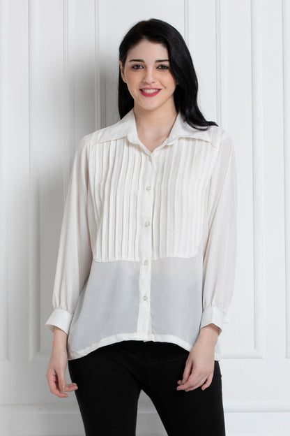 Collared Button Down Shirt With Pintucks