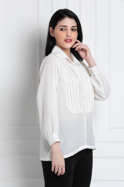 Collared Button Down Shirt With Pintucks