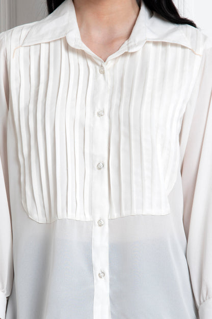 Collared Button Down Shirt With Pintucks